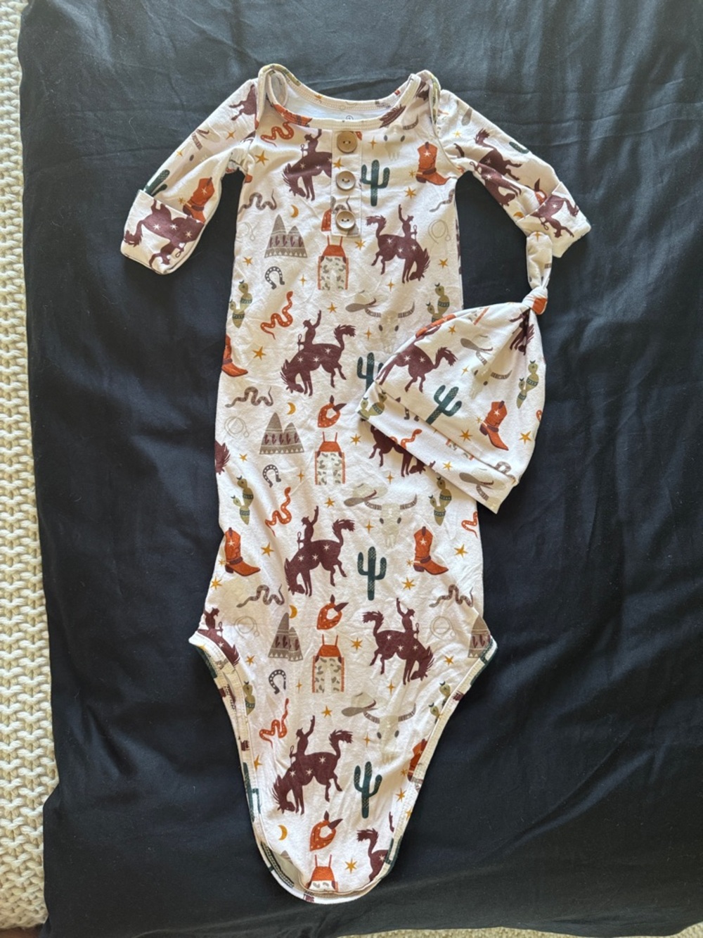 Caden Lane Western Cowboy Baby Knot Gown‎ and matching beanie